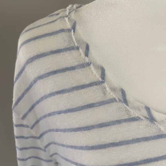 Mododoc 3/4 Sleeve Scoopneck Slub Blue and White‎ Tee - Picture 3 of 6